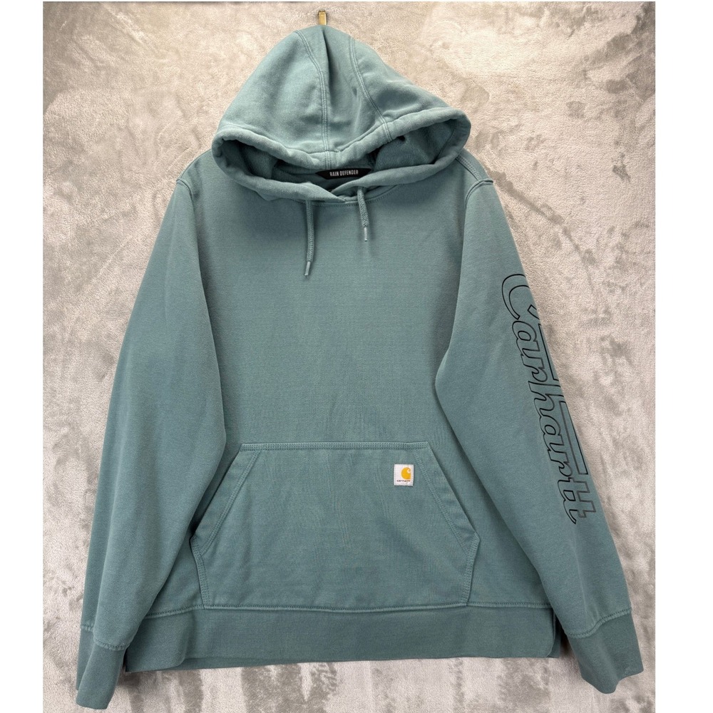 Carhartt Teal Pullover Hoodie with Sleeve Logo